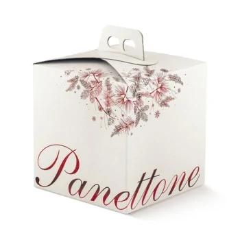 White Panettone Cardboard Box with RedLettering and Winter Design with Handle - 210mm x 210mm x 220mm - Pack of 25