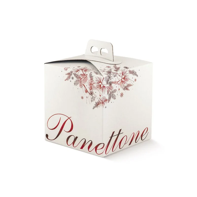White Panettone Cardboard Box with RedLettering and Winter Design with Handle - 210mm x 210mm x 220mm - Pack of 25 White Panettone Cardboard Box with RedLettering and Winter Design with Handle - 210mm x 210mm x 220mm - Pack of 25