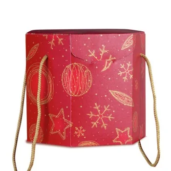 Red Holiday Cardboard Panettone Gift Box with Cotton Cord Handles - 210mm x 210mm x 210mm - Pack of 25