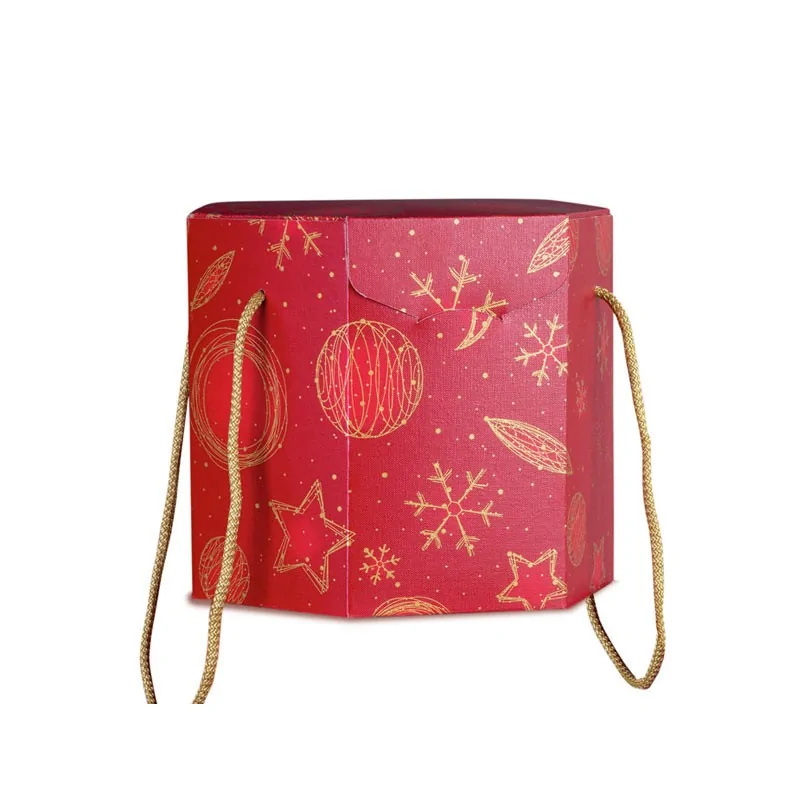 Red Holiday Cardboard Panettone Gift Box with Cotton Cord Handles - 210mm x 210mm x 210mm - Pack of 25