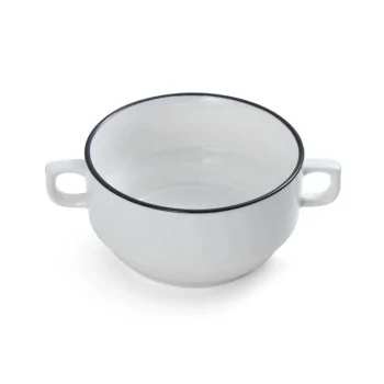 Mikasa 4.9 13oz Crm Sp Cup Bstro Pin Black Porcelain - Set of 12