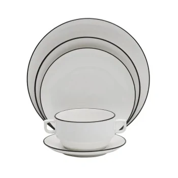 Mikasa 4.9 13oz Crm Sp Cup Bstro Pin Black Porcelain - Set of 12