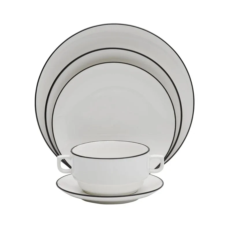 Mikasa 4.9 13oz Crm Sp Cup Bstro Pin Black Porcelain - Set of 12