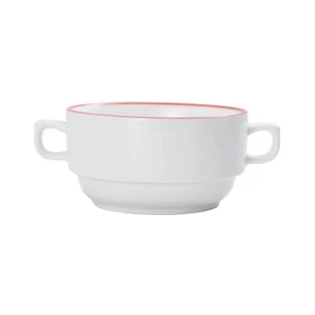 Mikasa 4.9 13oz Crm Sp Cup Bstro Pin Red Porcelain - Set of 12