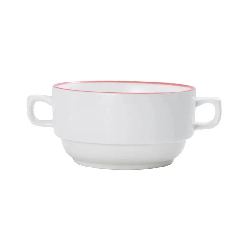 Mikasa 4.9 13oz Crm Sp Cup Bstro Pin Red Porcelain - Set of 12 Mikasa 4.9 13oz Crm Sp Cup Bstro Pin Red Porcelain - Set of 12