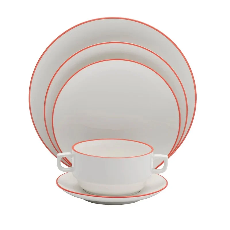 Mikasa 4.9 13oz Crm Sp Cup Bstro Pin Red Porcelain - Set of 12 Mikasa 4.9 13oz Crm Sp Cup Bstro Pin Red Porcelain - Set of 12