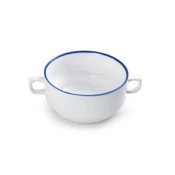 Mikasa 4.9 13oz Crm Sp Cup Bstro Pin Blu Porcelain - Set of 12