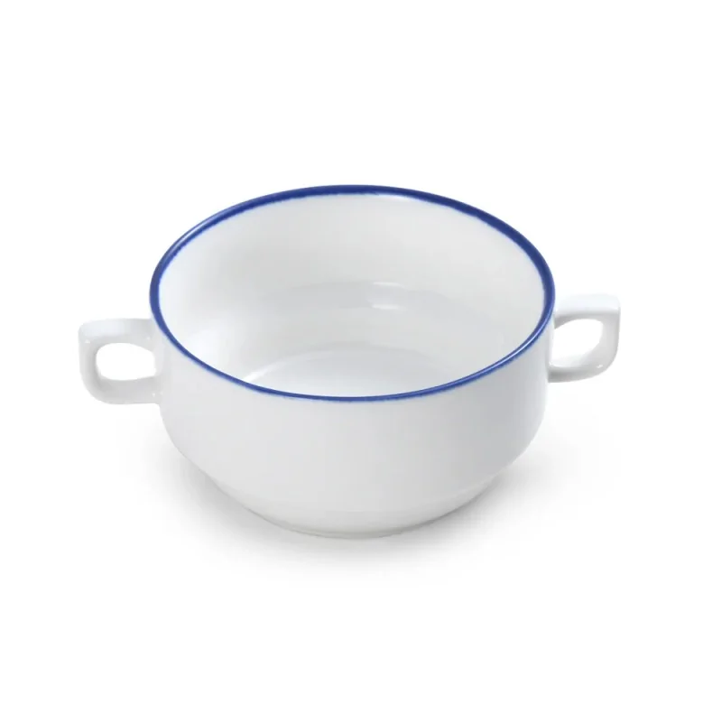 Mikasa 11.2oz Crm Sp Cup Bistro Pin Blu Porcelain - Set of 12