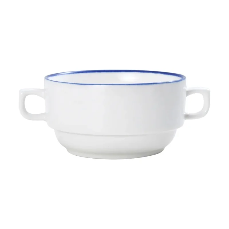 Mikasa 11.2oz Crm Sp Cup Bistro Pin Blu Porcelain - Set of 12