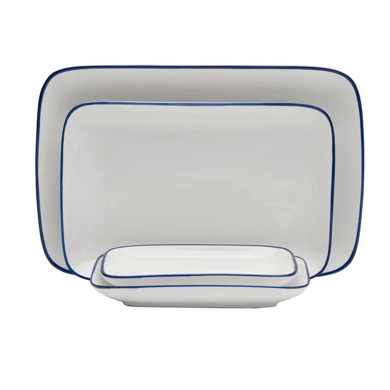 Mikasa 7 x 4In Rectangle Platter Bistro Blu Pin Porcelain - Set of 24 pcs