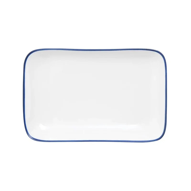 Mikasa 8 x 5 Rectangle Platter Bistro Pin Blu Porcelain - Set of 12