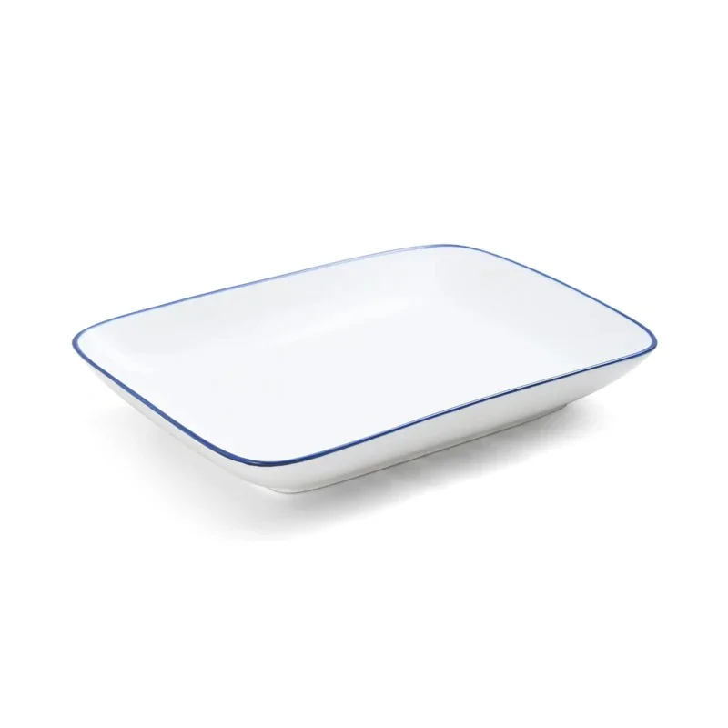 Mikasa Bistro Pinstripe Blue Rectangular Platter – 12 x 8 Inch - Set of 2