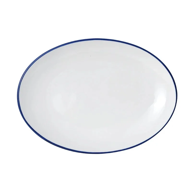 Mikasa Bistro Pinstripe Blue Oval Platter 13.7 x 9.8 Inch - Set of 12 pcs