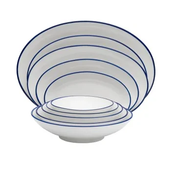 Mikasa Bistro Pinstripe Blue Deep Plate – 10.5 Inch / 56 oz - Set of 4