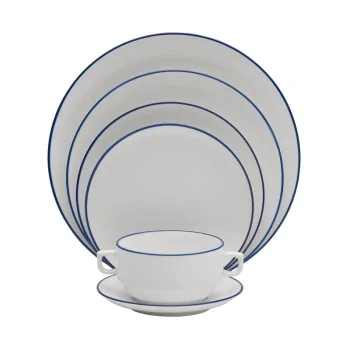 Mikasa Bistro Pinstripe Blue Coupe Plate 8 Inch - Set of 36 pcs