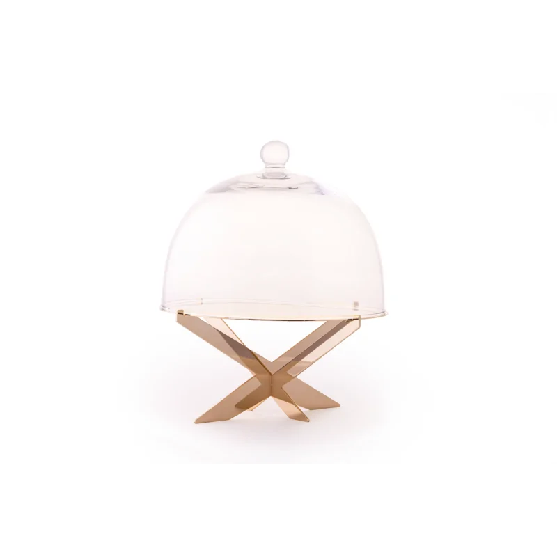 Gold Cake Stand With Glass Dome - 28 cm H: 34 cm Gold Cake Stand With Glass Dome - 28 cm H: 34 cm