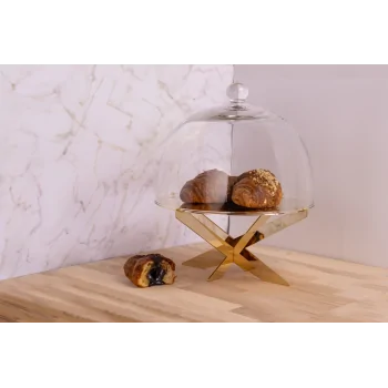 Gold Cake Stand With Glass Dome - 28 cm H: 34 cm