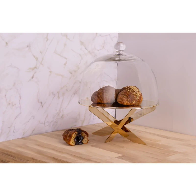 Gold Cake Stand With Glass Dome - 28 cm H: 34 cm Gold Cake Stand With Glass Dome - 28 cm H: 34 cm