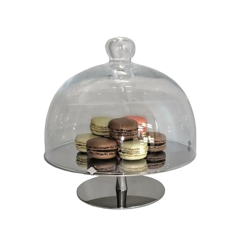 Polished Stand In Stainless Steel With Glass Dome - Dia: 28 cm H: 28 cm