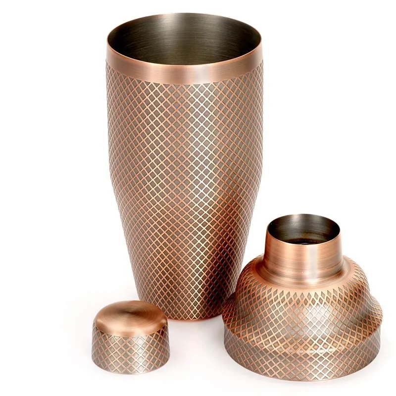 Barfly 3 pc. Diamond Lattice Japanese Cocktail Shaker Set - Antique Copper - Set of 6 Barfly 3 pc. Diamond Lattice Japanese Cocktail Shaker Set - Antique Copper - Set of 6