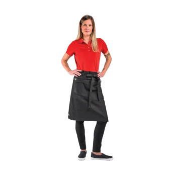 Barfly Wyatt Mid-Bistro Apron - Black Denim With Black Leather Accents