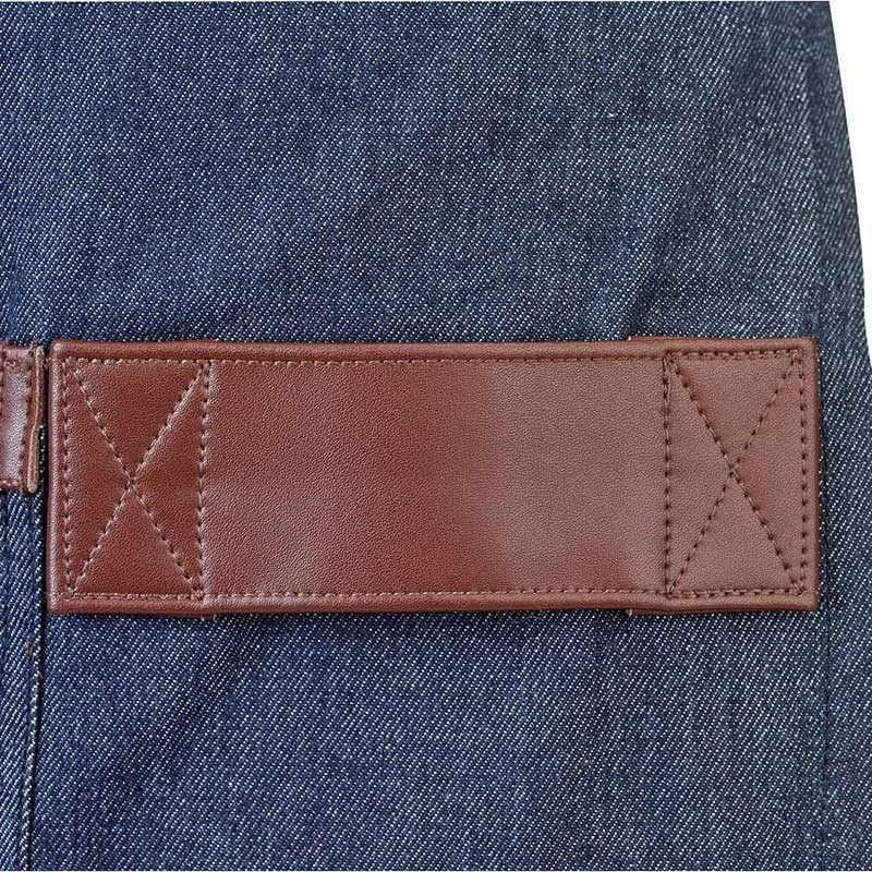 Barfly Wyatt Mid-Bistro Apron - Indigo Denim With Brown Leather Accents Barfly Wyatt Mid-Bistro Apron - Indigo Denim With Brown Leather Accents