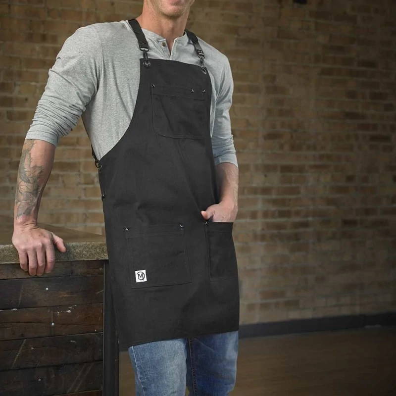 Barfly Renegade Bib Apron - Black Canvas With Black Leather Straps Barfly Renegade Bib Apron - Black Canvas With Black Leather Straps
