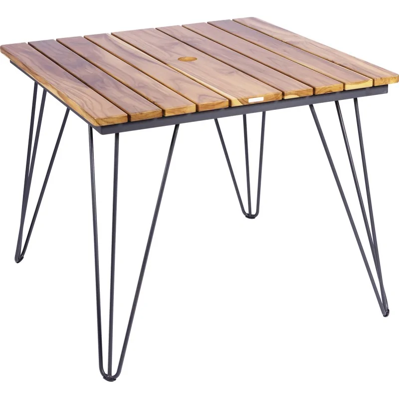 Tarsila Square Teak Wood Table With Carbon Steel Frame Tarsila Square Teak Wood Table With Carbon Steel Frame