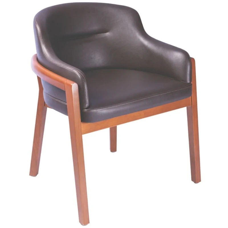 Armchair Low Scoop Back Tauari Wood Dark Brown Upholstered - 23.6" x 23.6" x 29.5"