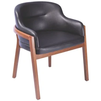 Armchair Low Scoop Back Tauari Wood Black Upholstered - 23.6" x 23.6" x 29.5"