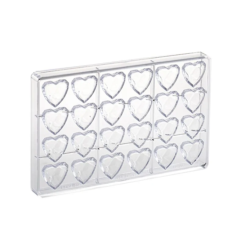 Professional Polycarbonate Diamond Heart Praline Mold - 33 mm x 33 mm x h 15 mm - 10gr - 24 Cavity Professional Polycarbonate Diamond Heart Praline Mold - 33 mm x 33 mm x h 15 mm - 10gr - 24 Cavity