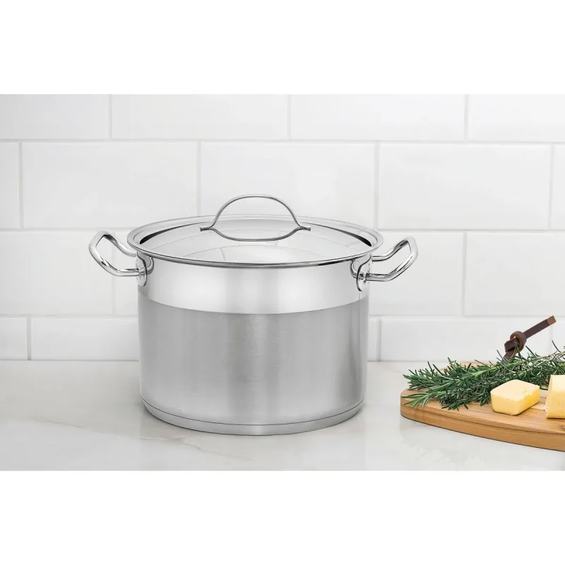 Tramontina Commercial 8 qt (7.8l) Stainless Steel Covered Stock Pot (Ø24 cm) - Triply Base - with Lid - Set of 4