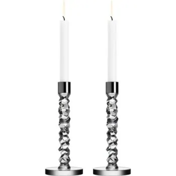 Orrefors Carat Crystal Candlestick Silver Medium - Set of 2
