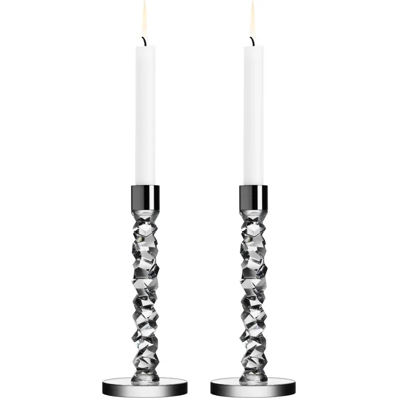 Orrefors Carat Crystal Candlestick Silver Medium - Set of 2 Orrefors Carat Crystal Candlestick Silver Medium - Set of 2
