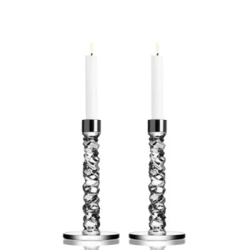 Orrefors Carat Crystal Candlestick Silver Small - Set of 2