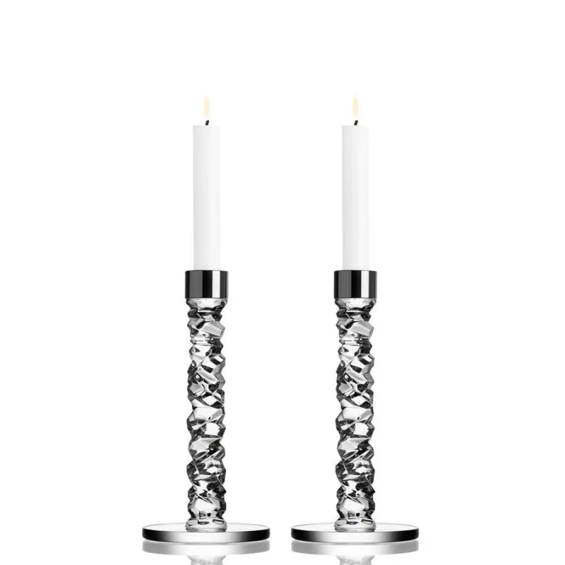 Orrefors Carat Crystal Candlestick Silver Small - Set of 2 Orrefors Carat Crystal Candlestick Silver Small - Set of 2