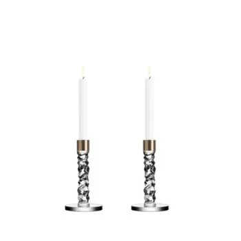 Orrefors Carat Crystal Candlestick Pair Small Brass