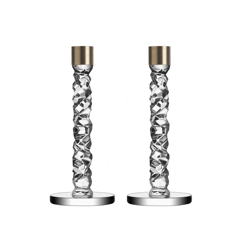 Orrefors Carat Crystal Candlestick (Pair, brass) Orrefors Carat Crystal Candlestick (Pair, brass)