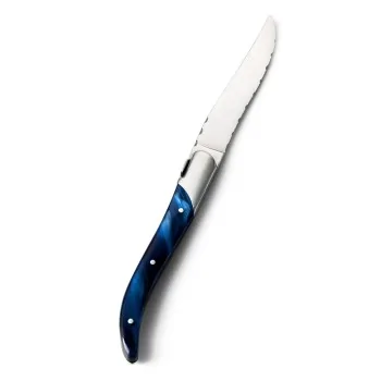 Bon Chef Laguiole Steak Knife - 8 - 7/8" Overall Length - 4" Blade - 13/0 Stainless Steel Blade - Blue Handle - Set of 12