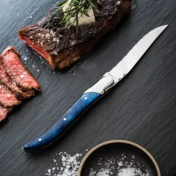 Bon Chef Laguiole Steak Knife - 8 - 7/8" Overall Length - 4" Blade - 13/0 Stainless Steel Blade - Blue Handle - Set of 12