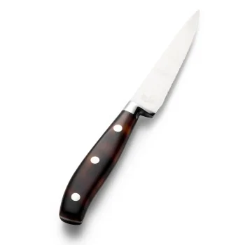 Bon Chef Steak Knife - 9.75"L - 5" Micro - Serrated Pointed Tip Blade - Amber Swirl Acrylic Handle - Set of 12