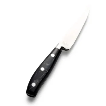 Bon Chef Steak Knife - 9.75"L - 5" Micro - Serrated Pointed Tip Blade - Black Swirl Acrylic Handle - Set of 12