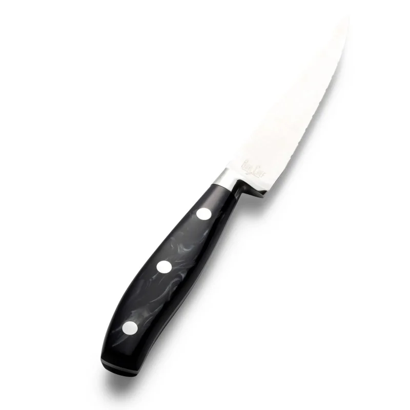 Bon Chef Steak Knife - 9.75"L - 5" Micro - Serrated Pointed Tip Blade - Black Swirl Acrylic Handle - Set of 12 Bon Chef Steak Knife - 9.75"L - 5" Micro - Serrated Pointed Tip Blade - Black Swirl Acrylic Handle - Set of 12