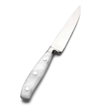 Bon Chef Steak Knife - 9.75"L - 5" Micro - Serrated Pointed Tip Blade - White Swirl Acrylic Handle - Set of 12