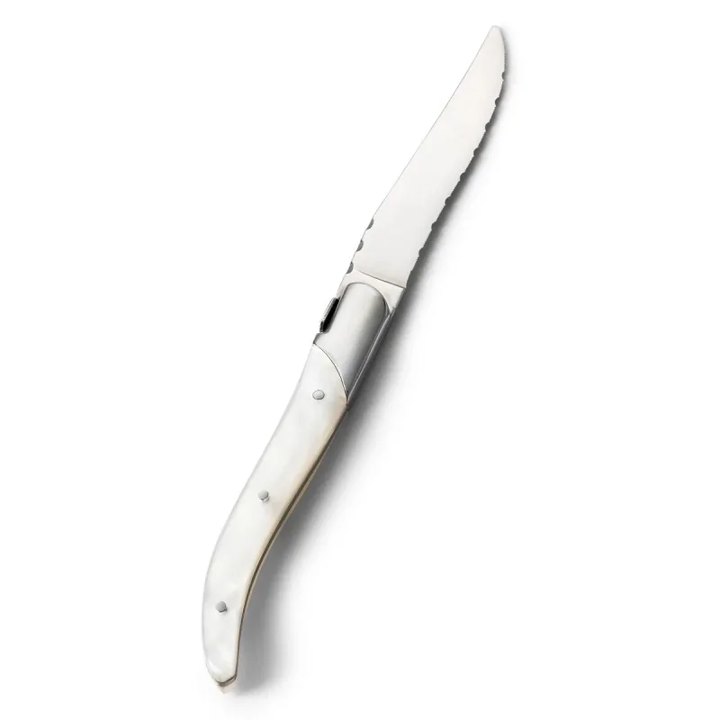 Bon Chef Laguiole Steak Knife - 8 - 7/8" Overall Length - 4" Blade - 13/0 Stainless Steel Blade - Pearl Handle - Set of 12