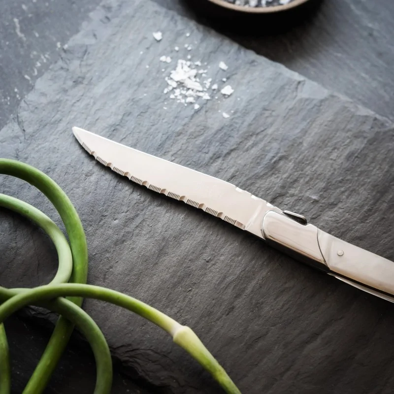 Bon Chef Laguiole Steak Knife - 8 - 7/8" Overall Length - 4" Blade - 13/0 Stainless Steel Blade - Pearl Handle - Set of 12