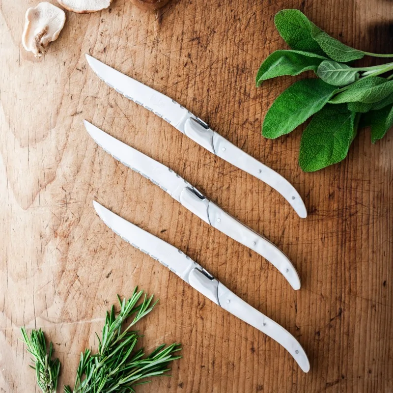 Bon Chef Laguiole Steak Knife - 8 - 7/8" Overall Length - 4" Blade - 13/0 Stainless Steel Blade - Pearl Handle - Set of 12