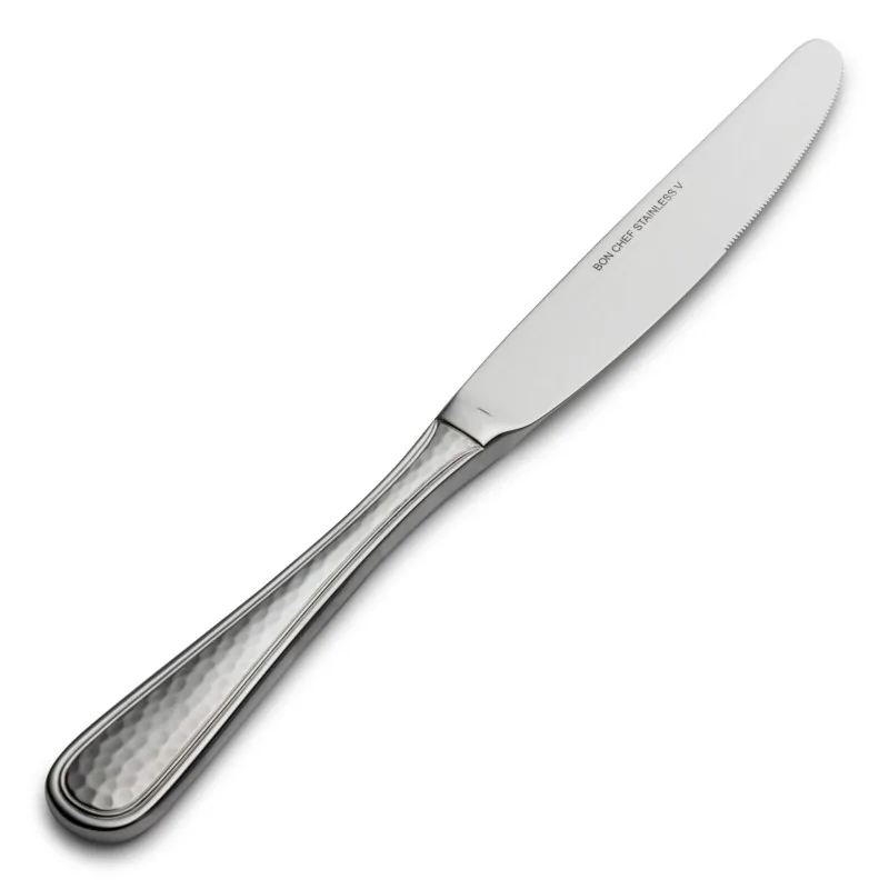 Bon Chef Positano Euro Dinner Knife - 9.4" - Solid Handle - Hammered Finish - Set of 12 Bon Chef Positano Euro Dinner Knife - 9.4" - Solid Handle - Hammered Finish - Set of 12