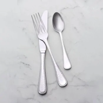 Bon Chef Positano Euro Dinner Knife - 9.4" - Solid Handle - Hammered Finish - Set of 12