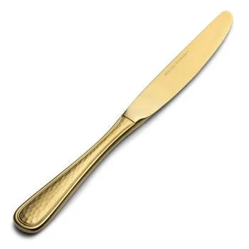 Bon Chef Positano Dinner Knife - Euro - 9.4" - Solid Handle - Gold PVD - Hammered Finish - Set of 12
